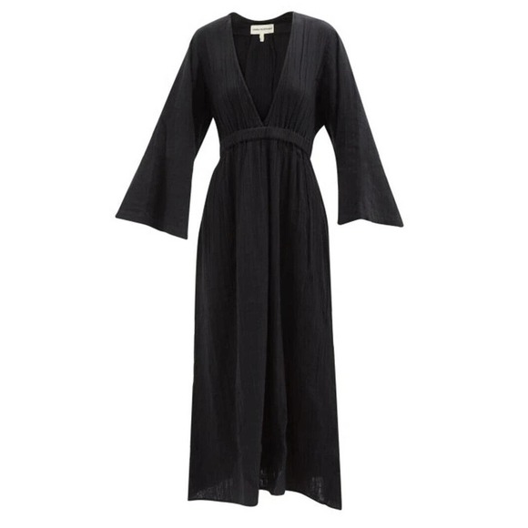 Mara Hoffman Blair Deep V-neck Long Sleeve Maxi Coverup Dress Black Large H14113 - Picture 8 of 16